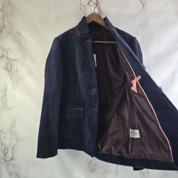 J Crew Blazer Women Large 12 Blue Brown Corduroy 2 Button Jacket Wale - Picture 12 of 13